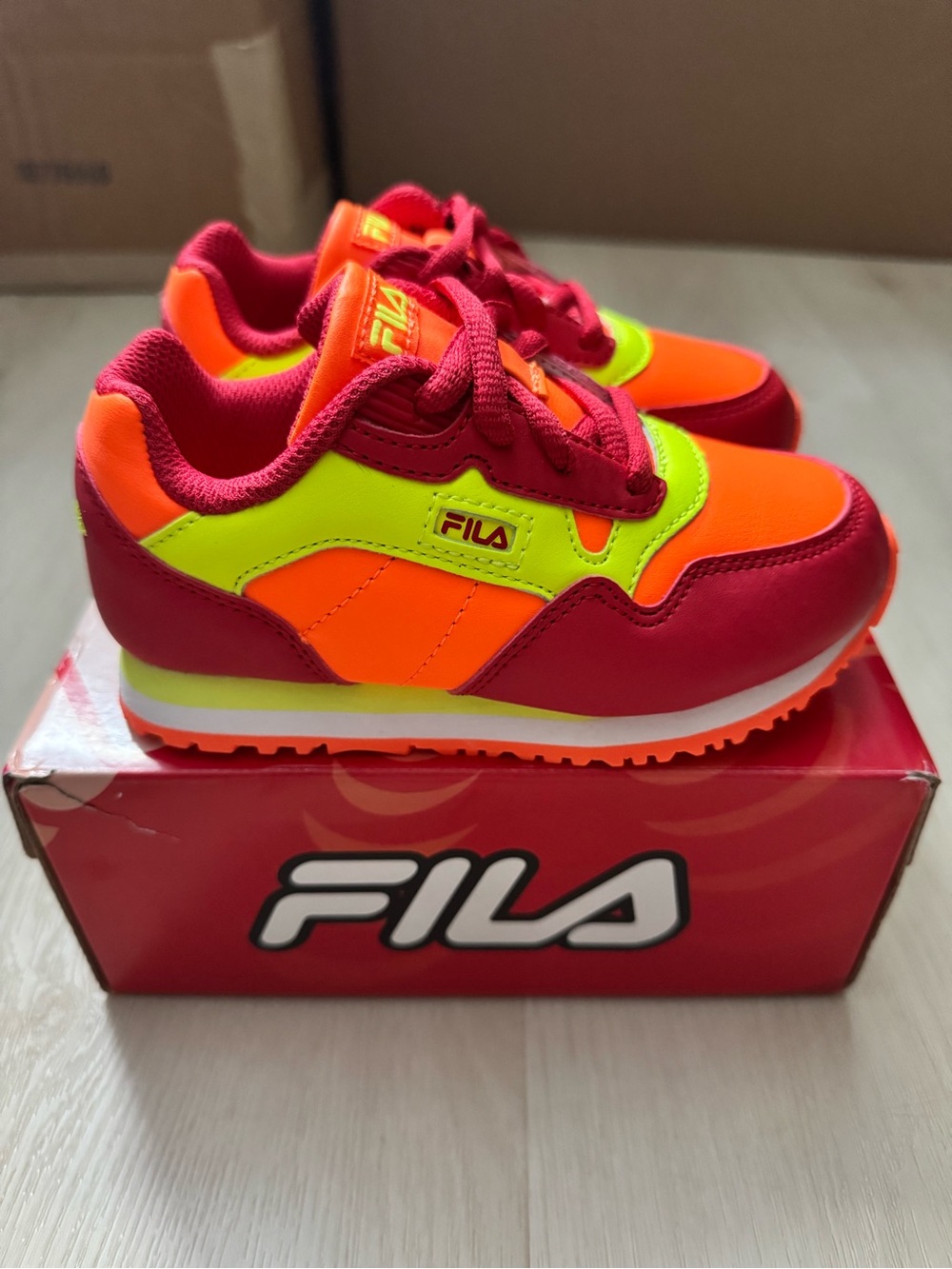 FILA Kids Neon Orange, Pink & Yellow Running Sneakers